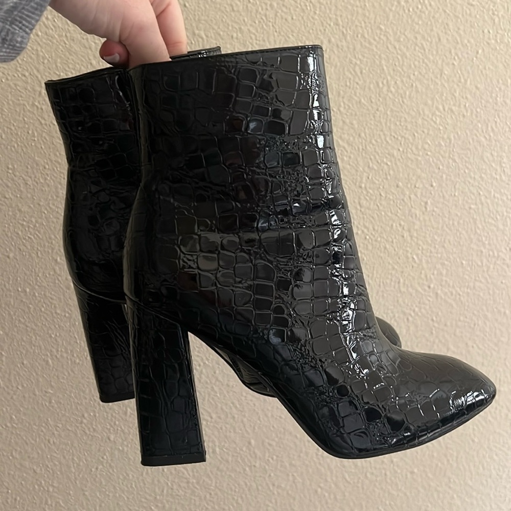Black Paten Croc Booties